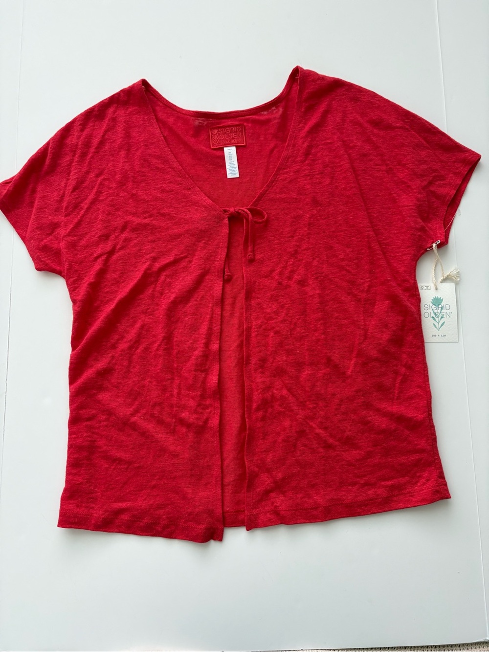 Sigrid Olsen Linen 2 Piece Set Tank Top Open Front Cardigan Red NWT Size S - Picture 7 of 12